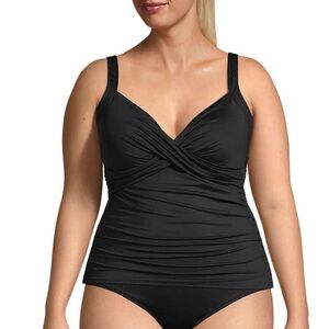 LANDS' END Plus Size Black Tankini Swim Top Underwire Flattering UPF 50+ 18DDD